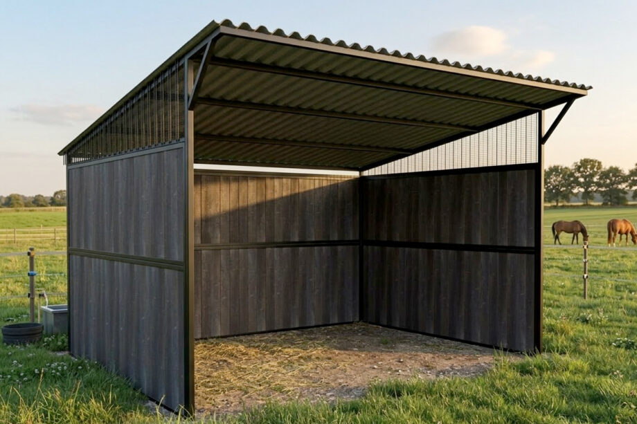 Metalen schuilstal voor paarden