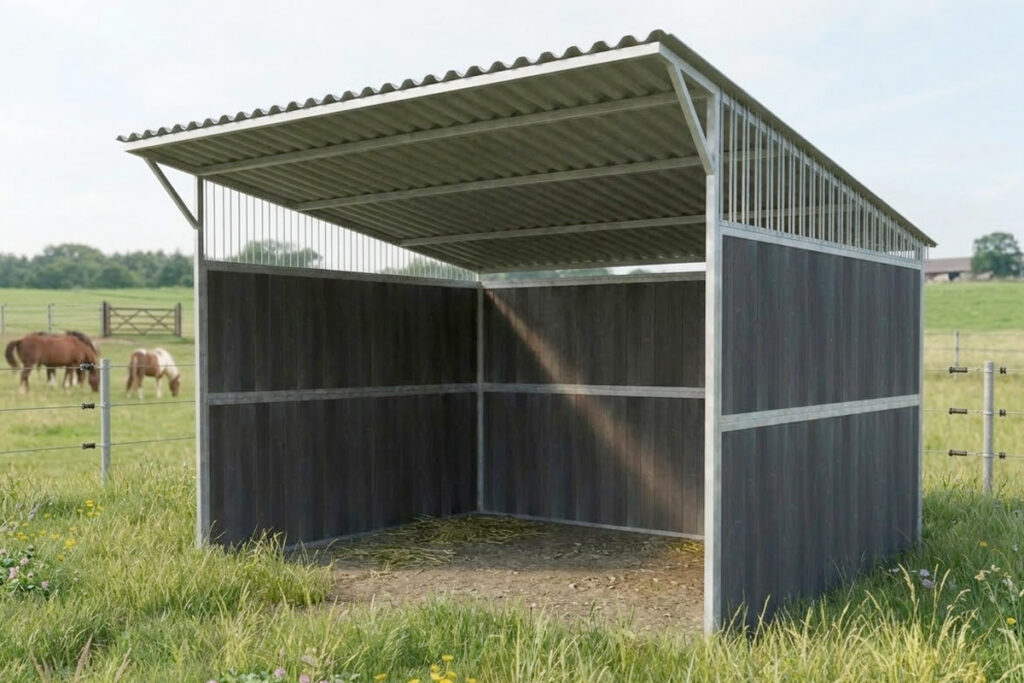 Metalen schuilstal voor paarden