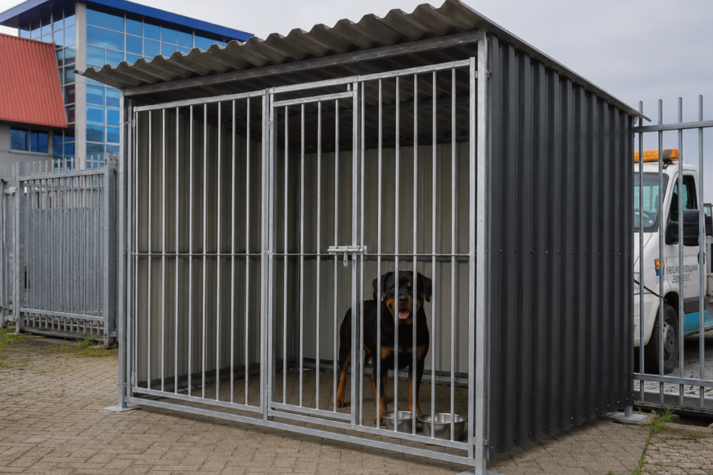 Stalen hondenkennel met dak
